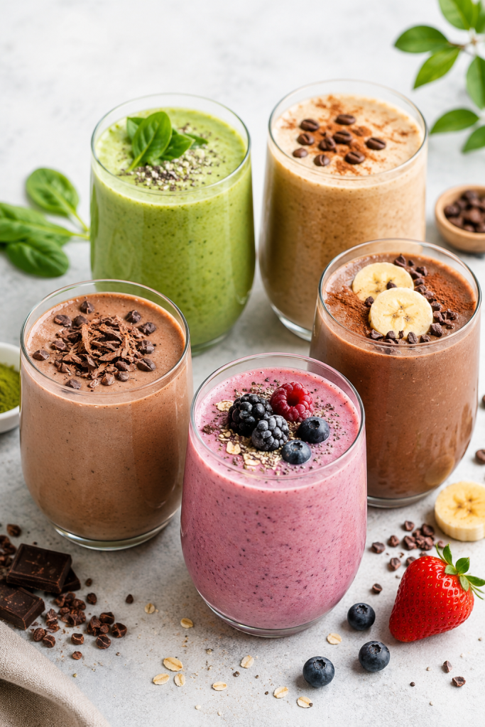 Homemade protein shake recipes with fruit, oats and yogurt